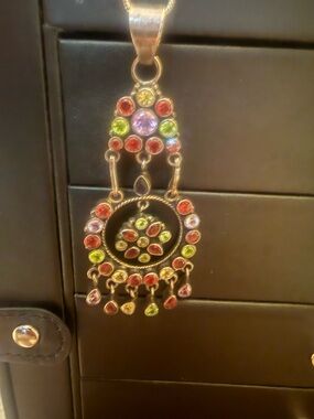 Nepalese Solid Silver Multi-Gemstone Necklace (Includes a Solid Silver Chain)